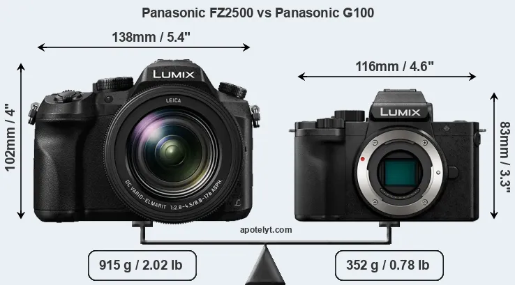 Size Panasonic FZ2500 vs Panasonic G100