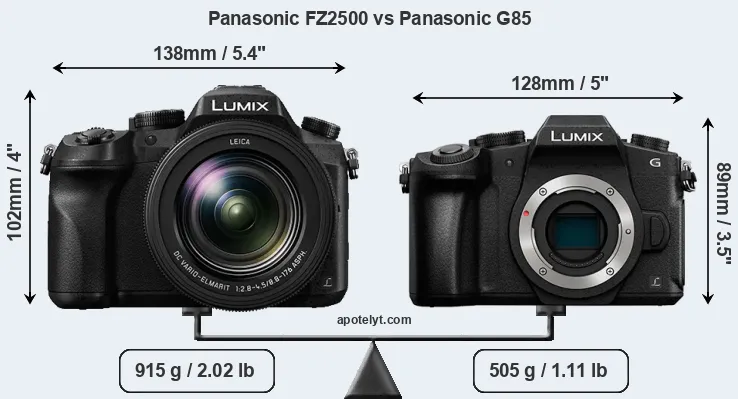 Size Panasonic FZ2500 vs Panasonic G85