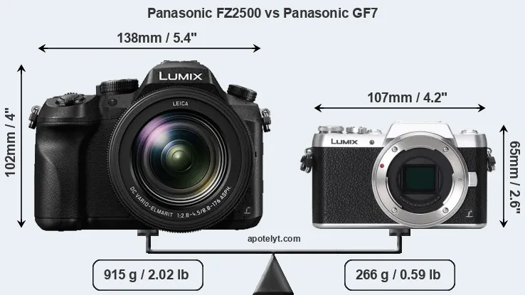Size Panasonic FZ2500 vs Panasonic GF7