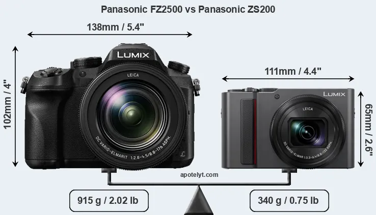 Size Panasonic FZ2500 vs Panasonic ZS200