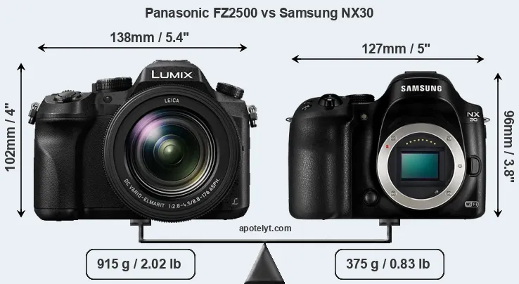 Size Panasonic FZ2500 vs Samsung NX30
