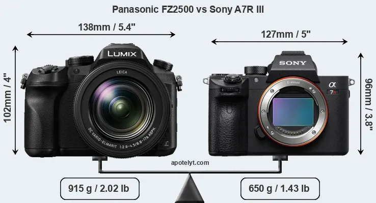 Size Panasonic FZ2500 vs Sony A7R III
