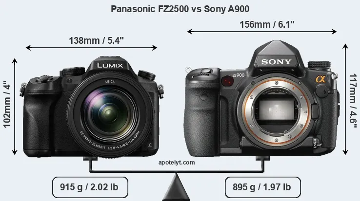 Size Panasonic FZ2500 vs Sony A900
