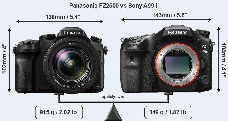 Size Panasonic FZ2500 vs Sony A99 II
