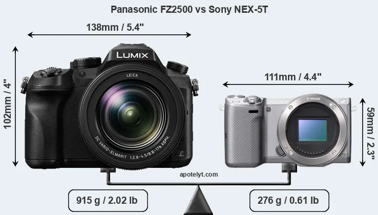 Size Panasonic FZ2500 vs Sony NEX-5T