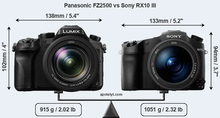 Size Panasonic FZ2500 vs Sony RX10 III