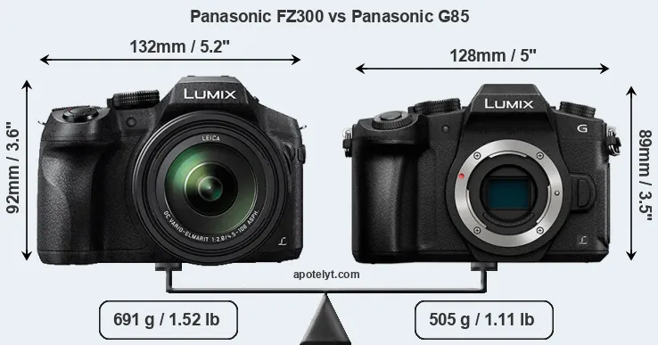 Size Panasonic FZ300 vs Panasonic G85
