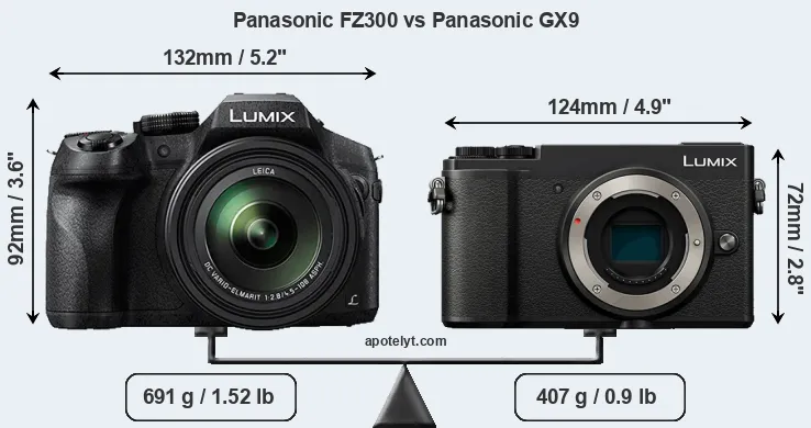 Size Panasonic FZ300 vs Panasonic GX9