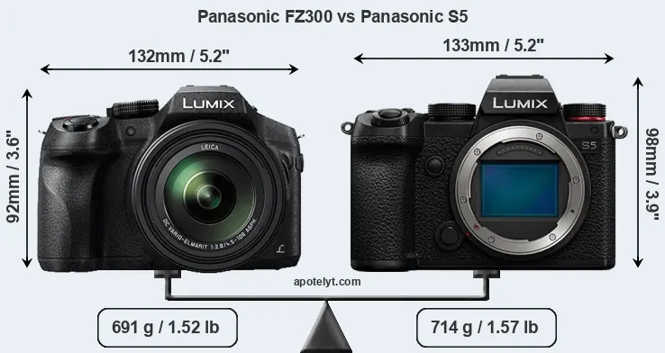 Size Panasonic FZ300 vs Panasonic S5