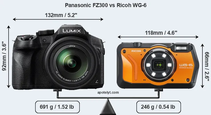 Size Panasonic FZ300 vs Ricoh WG-6