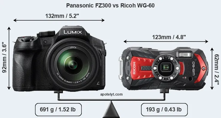 Size Panasonic FZ300 vs Ricoh WG-60
