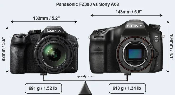 Size Panasonic FZ300 vs Sony A68