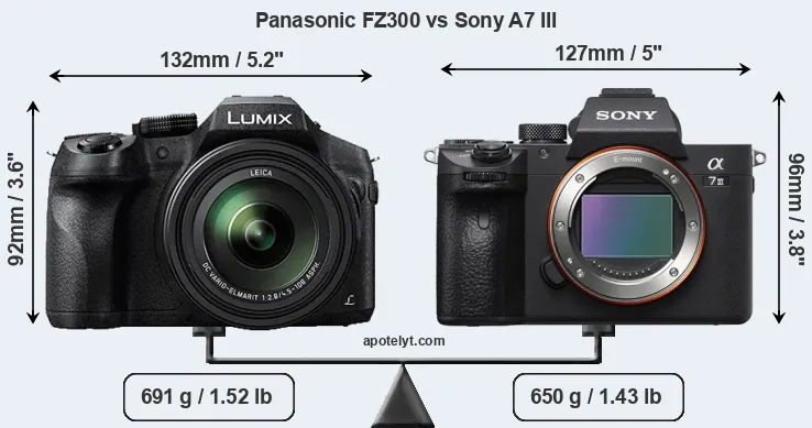 Size Panasonic FZ300 vs Sony A7 III