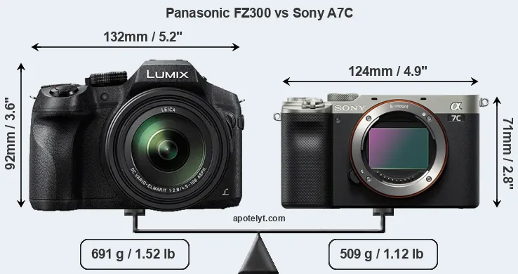 Size Panasonic FZ300 vs Sony A7C