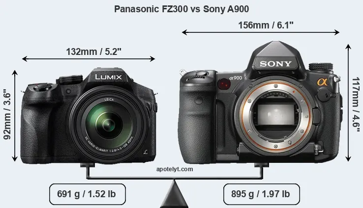 Size Panasonic FZ300 vs Sony A900