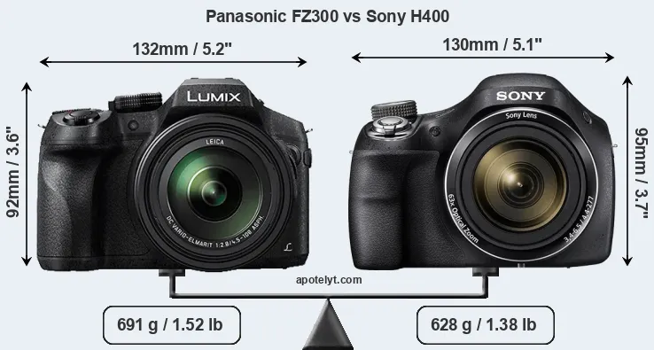Size Panasonic FZ300 vs Sony H400