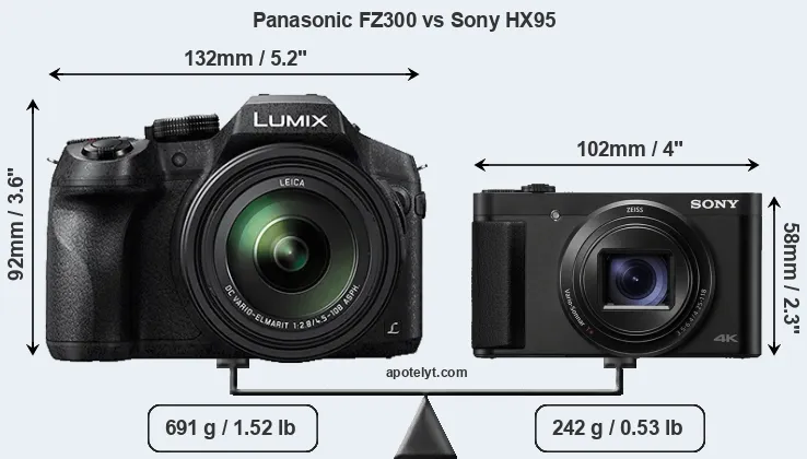 Size Panasonic FZ300 vs Sony HX95