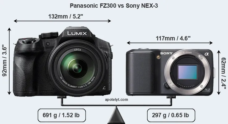 Size Panasonic FZ300 vs Sony NEX-3