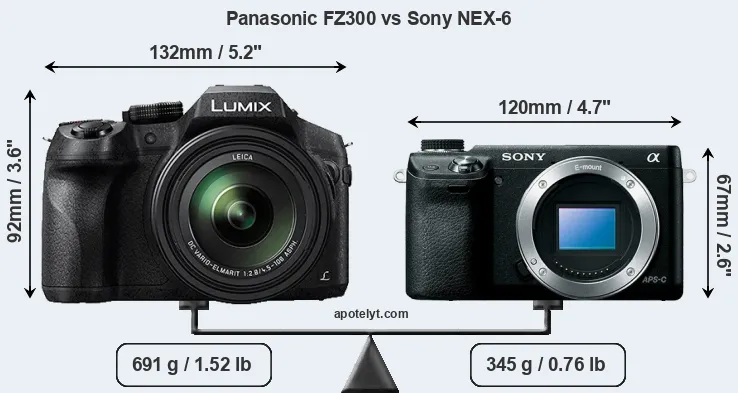 Size Panasonic FZ300 vs Sony NEX-6
