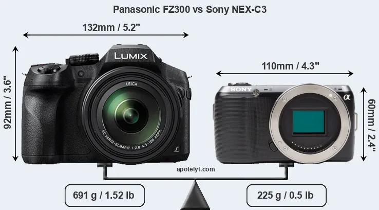 Size Panasonic FZ300 vs Sony NEX-C3