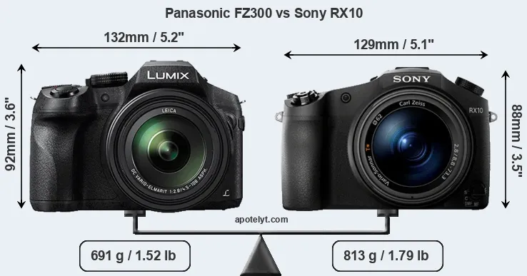 Size Panasonic FZ300 vs Sony RX10