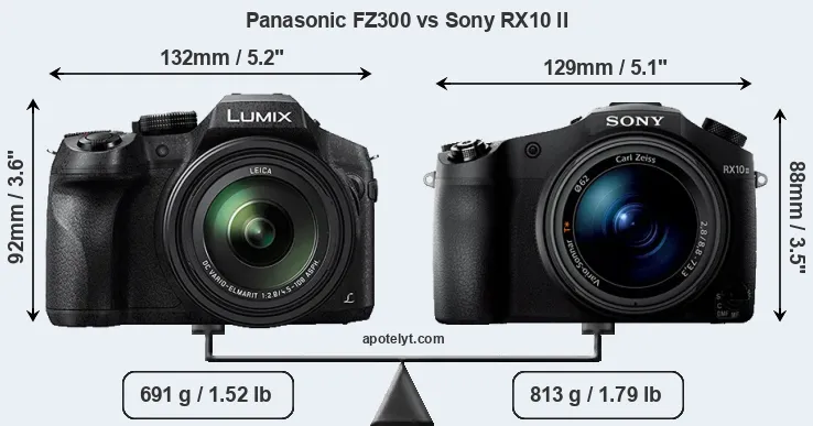 Size Panasonic FZ300 vs Sony RX10 II