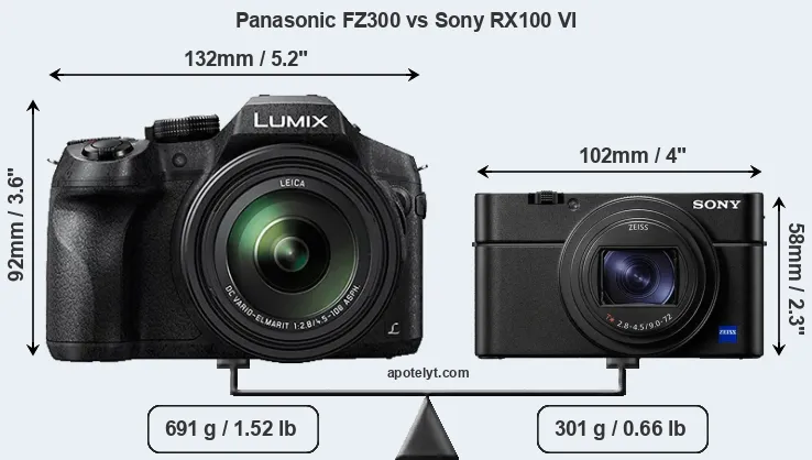 Size Panasonic FZ300 vs Sony RX100 VI