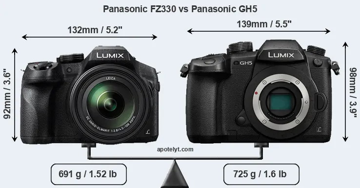 Size Panasonic FZ330 vs Panasonic GH5