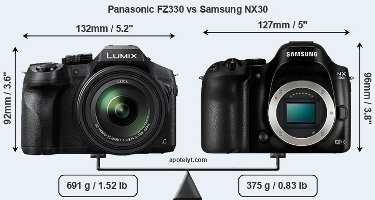 Size Panasonic FZ330 vs Samsung NX30