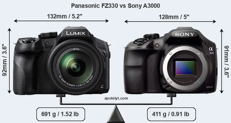 Size Panasonic FZ330 vs Sony A3000