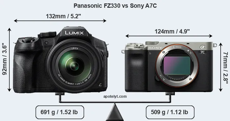 Size Panasonic FZ330 vs Sony A7C