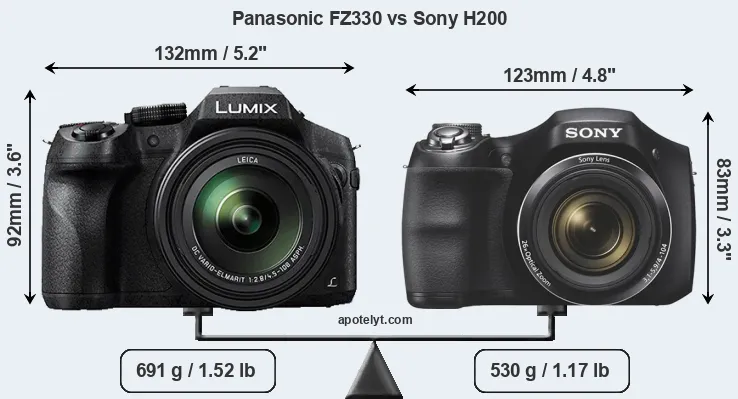 Size Panasonic FZ330 vs Sony H200