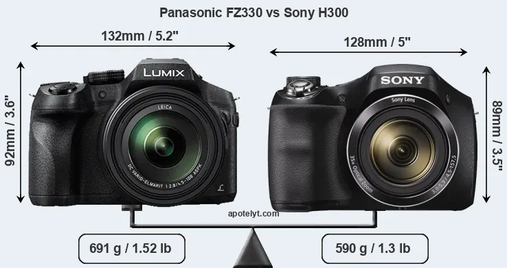 Size Panasonic FZ330 vs Sony H300