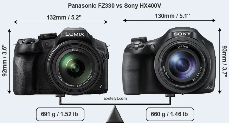 Size Panasonic FZ330 vs Sony HX400V