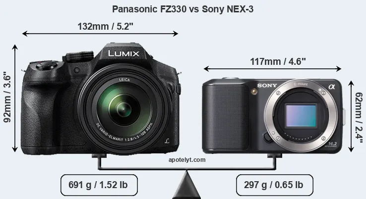 Size Panasonic FZ330 vs Sony NEX-3