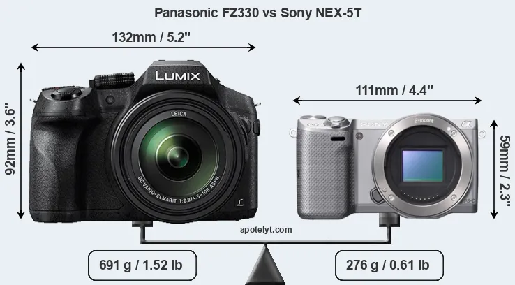 Size Panasonic FZ330 vs Sony NEX-5T