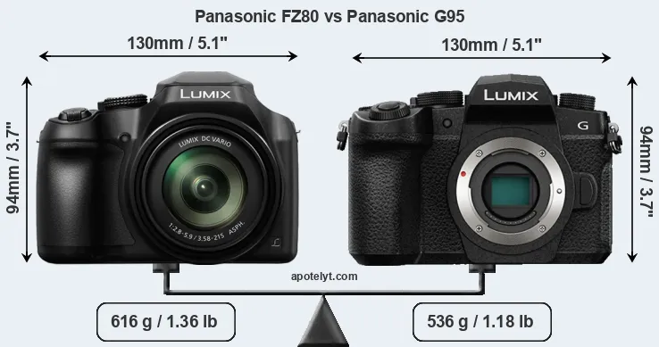 Size Panasonic FZ80 vs Panasonic G95
