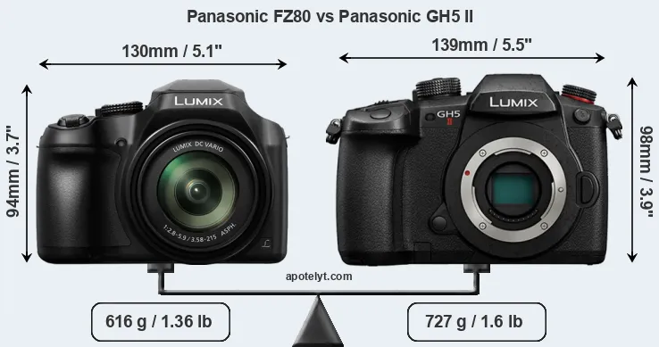 Size Panasonic FZ80 vs Panasonic GH5 II