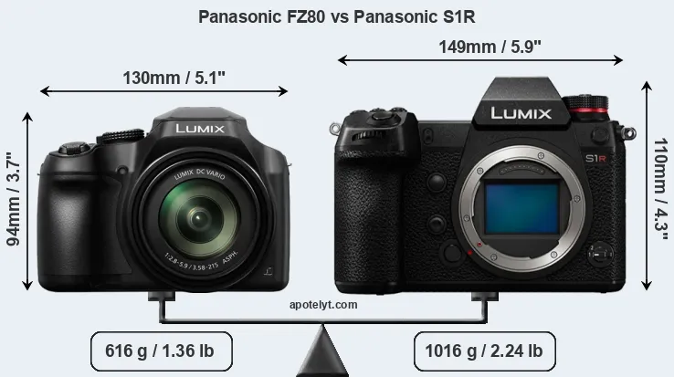 Size Panasonic FZ80 vs Panasonic S1R