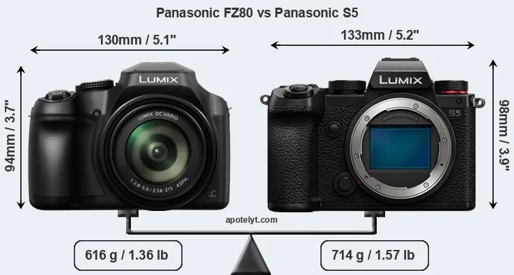 Size Panasonic FZ80 vs Panasonic S5