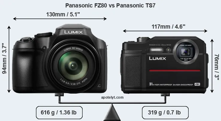 Size Panasonic FZ80 vs Panasonic TS7