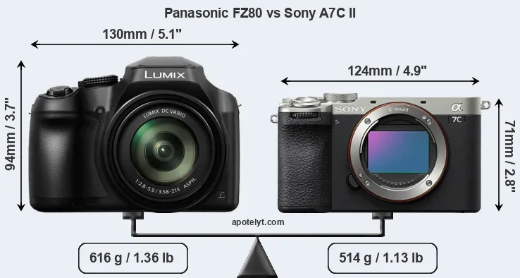 Size Panasonic FZ80 vs Sony A7C II