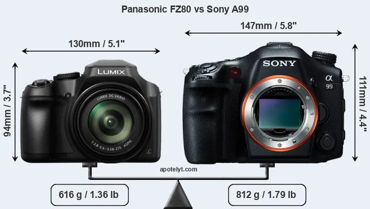 Size Panasonic FZ80 vs Sony A99