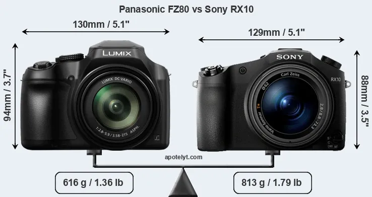 Size Panasonic FZ80 vs Sony RX10