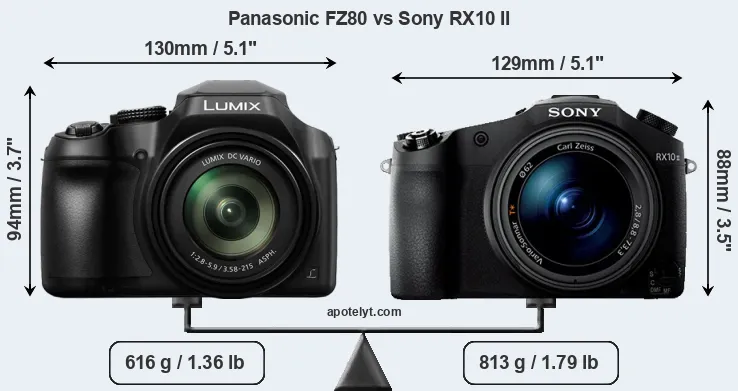 Size Panasonic FZ80 vs Sony RX10 II