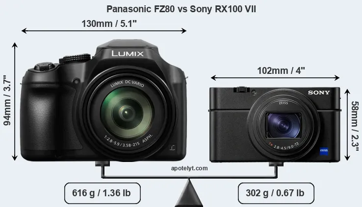 Size Panasonic FZ80 vs Sony RX100 VII