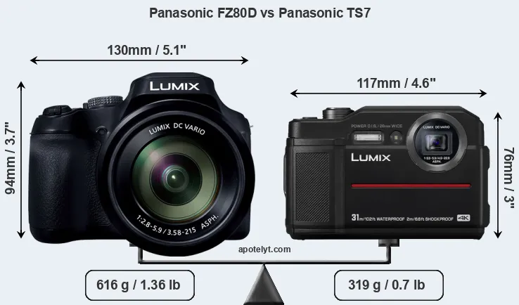 Size Panasonic FZ80D vs Panasonic TS7