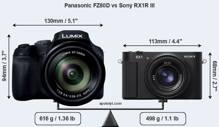 Size Panasonic FZ80D vs Sony RX1R III