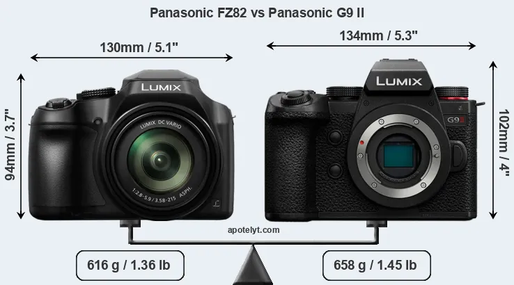 Size Panasonic FZ82 vs Panasonic G9 II