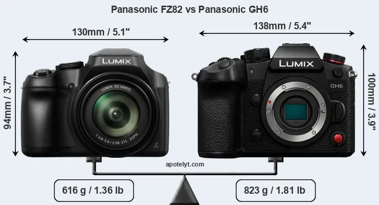 Size Panasonic FZ82 vs Panasonic GH6
